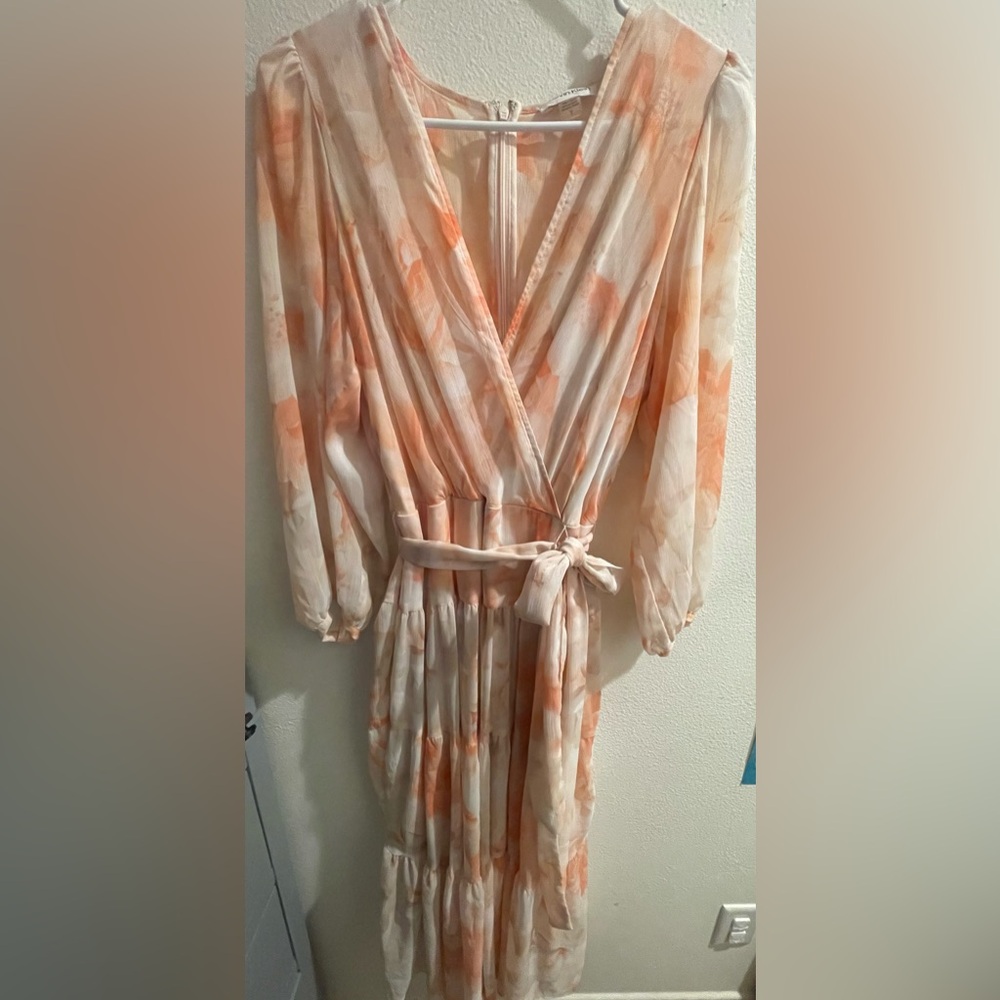 Calvin Klein Peach and Cream Long Sleeve Dress
